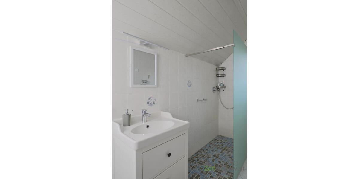 Waschtisch vor der Walk-In-Dusche