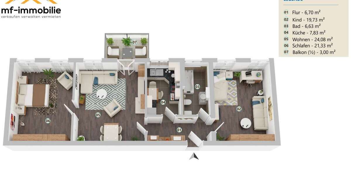 elegante 3-Zimmer Wohnung in Mariental 90 m² mit Tageslicht-Bad - Etagenwohnung Mariental Helmstedt - Grasleben | Angebot:27153105