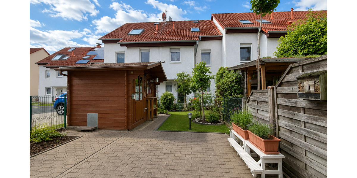 Gartenfläche mit Hütte