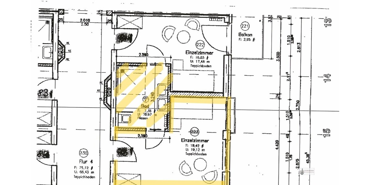 Grundriss Zimmer 223 (Apt.44)
