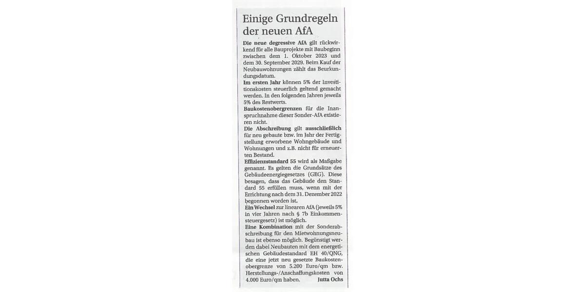 Grundregeln der neuen AfA