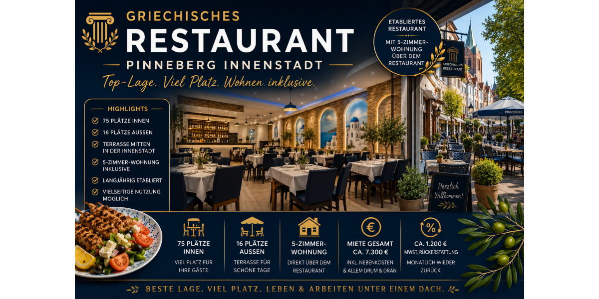 Restaurant in Top-Lage von Pinneberg inkl. 5 Zi Wohnung! - Gewerbeobjekt Pinneberg | Angebot:27413080