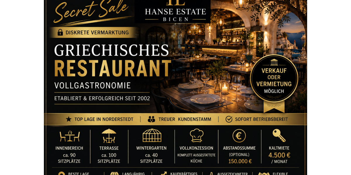 VERKAUF oder Vermietung! Restaurant mit Terrasse und Wintergarten in Top-Lage! - Gewerbeobjekt Norderstedt Garstedt | Angebot:27413083